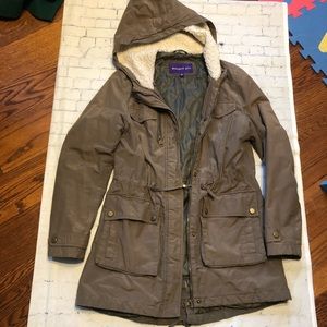 Madden girl army green jacket small olive hooded long